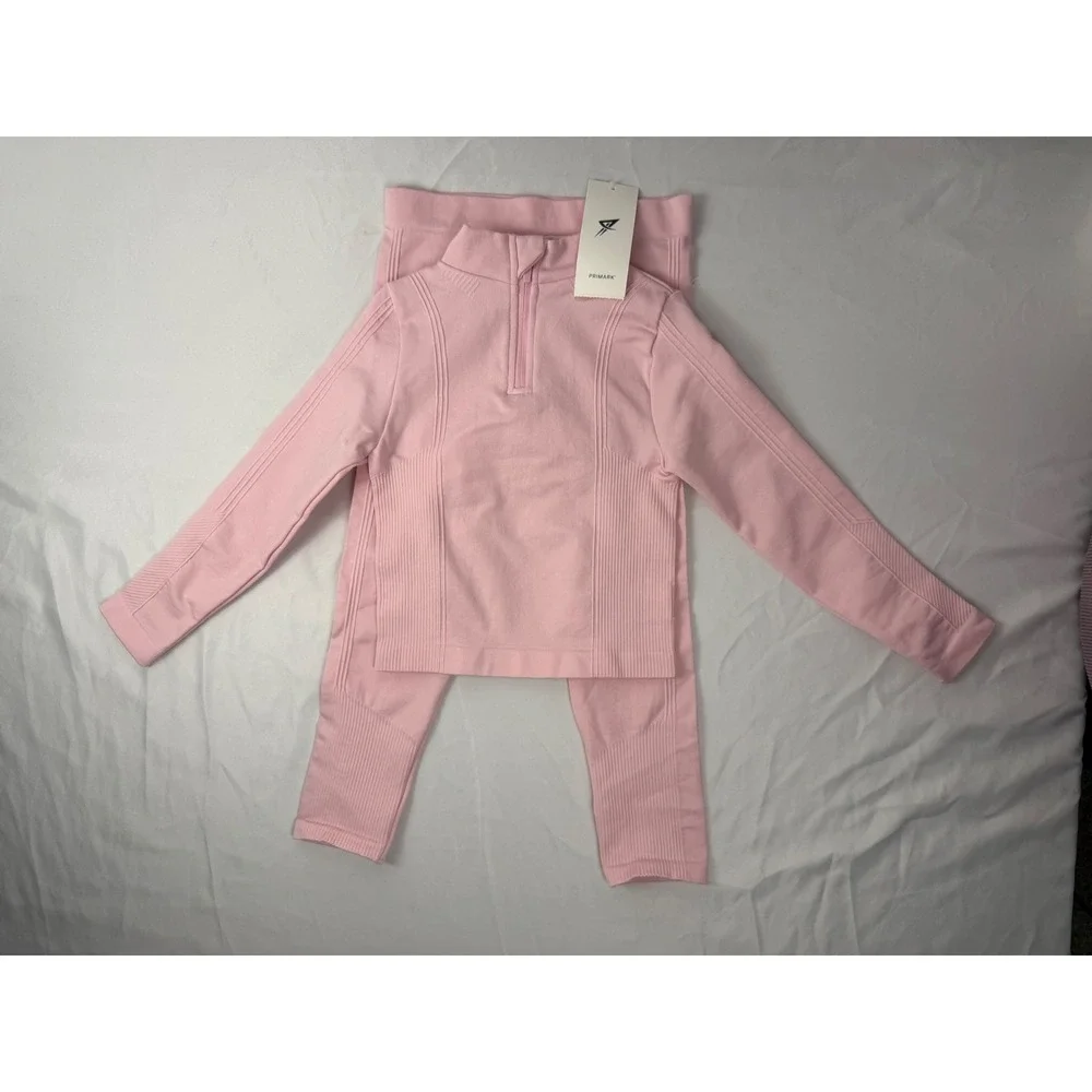 Primark Girls Pink Seamless Activewear Set Quarter Zip Top and Leggings 4-5Y NWT